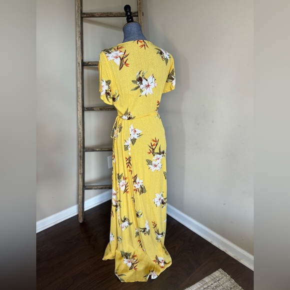 Heart of Marigold Yellow Tropical Print True Wrap Maxi Dress - Picture 7 of 16